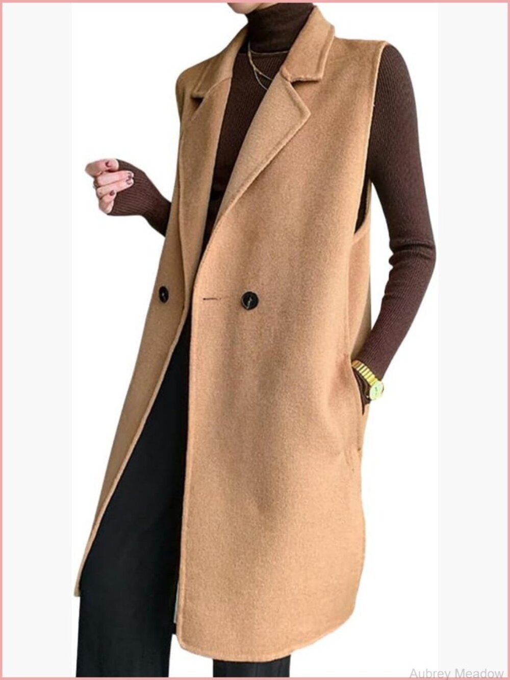 Wool Vest Women V Neck Sleeveless Long Cardigan Blazer Jacket with Pockets